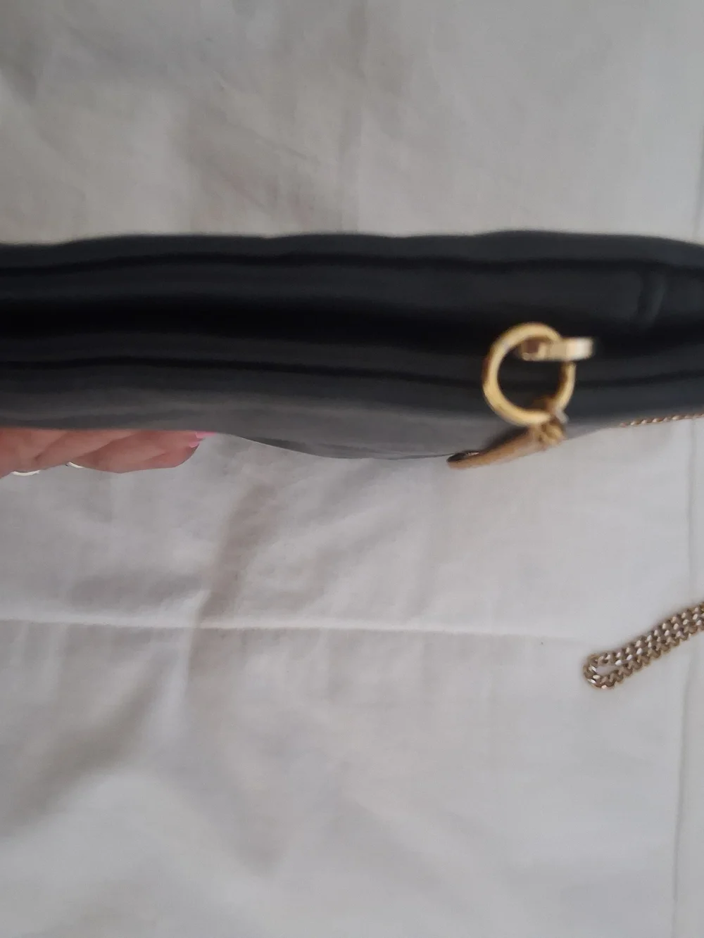 Ann Taylor Black Wristlet Clutch with Gold Chain